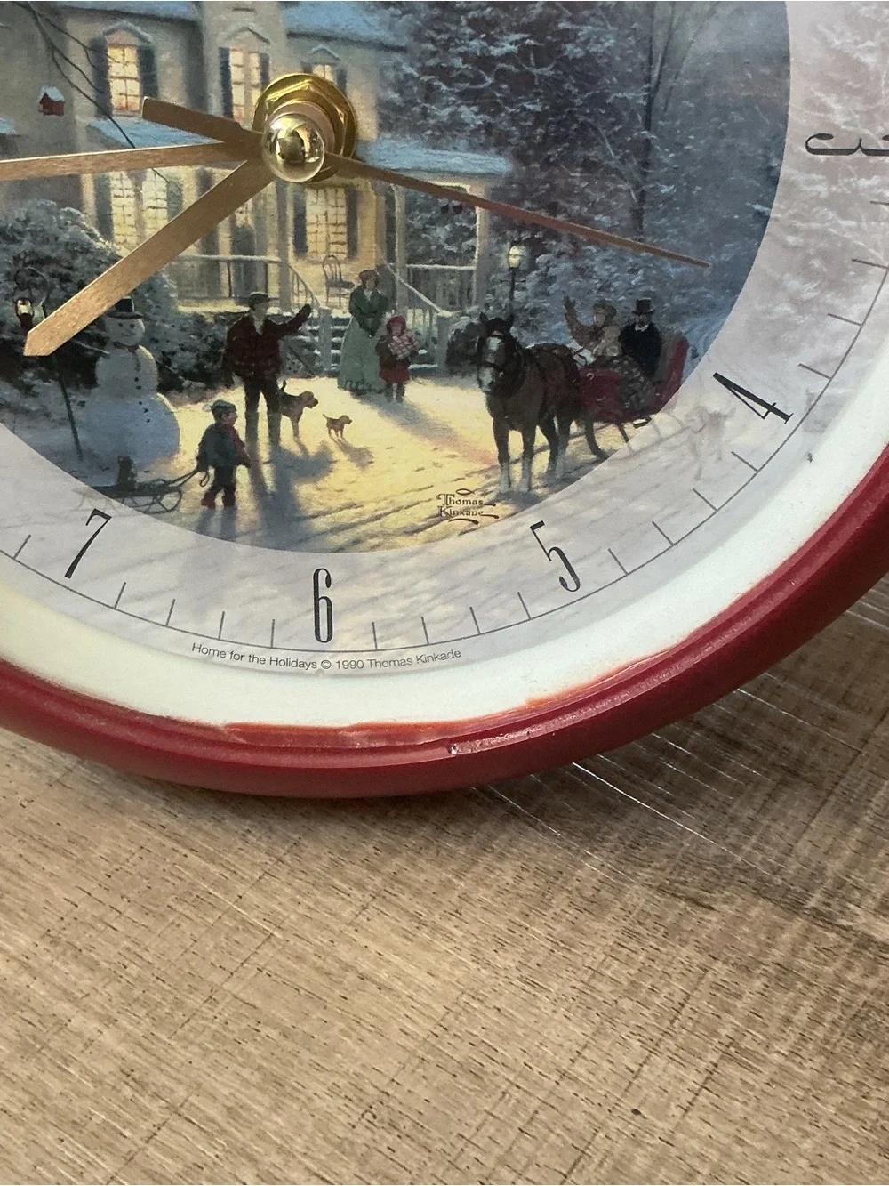 Thomas Kinkade Red Framed Winter Village Wall Clock